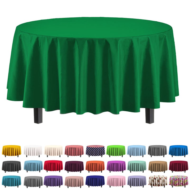 Party Solids Pack Of 12 Premium Plastic Tablecloth 84 Inch Round Table Cover - Emerald Green - Image 1